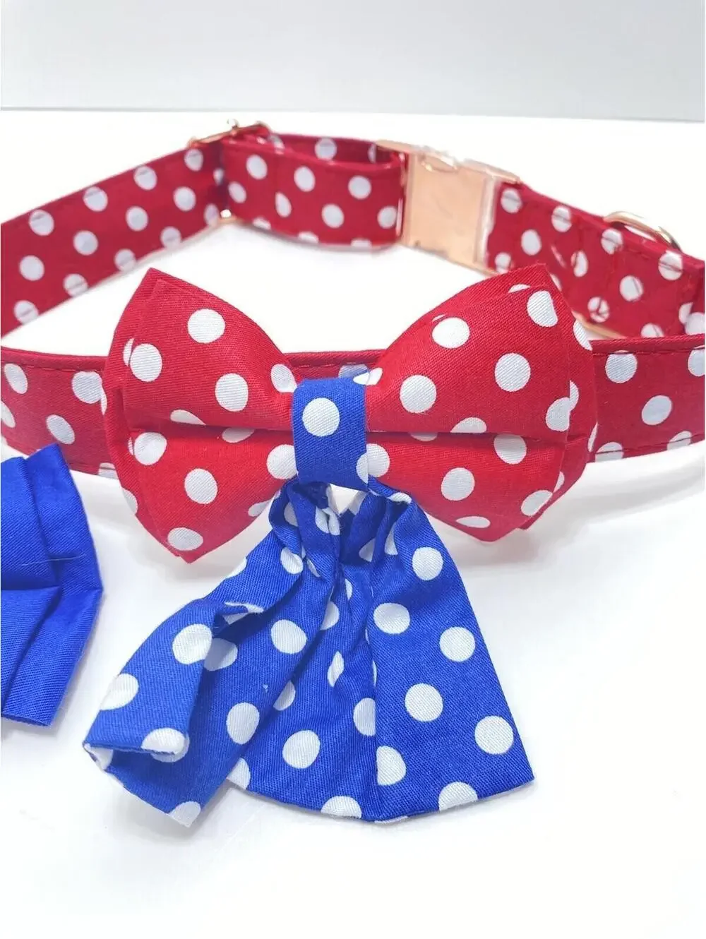 Polka Dot XL Dog Collar Removable Bow Ties Red Blue Brand New
